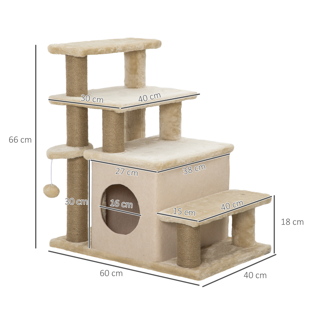 PawHut 4-Step Dog Stairs for Bed with Cat House & Detachable Cover – Pet Steps, Beige