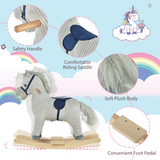 Kids Wooden Rocking Horse with Corduroy Finish, Footrest & Neighing Sounds – Traditional Ride-On, Grey