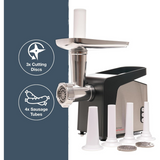 KitchenPerfected 1400W Meat Grinder with 3 Cutting Discs & Sausage Piping – Stainless Steel Cabinet