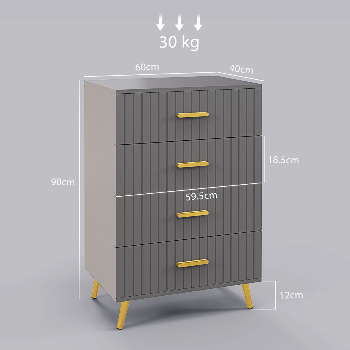 HOMCOM 4 Drawer Bedroom Chest with Aluminium Legs & Steel Glides – Modern Storage for Bedrooms & Hallways