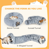 PawHut Donut Cat Play Tunnel Bed with Washable Cushion and Toy Ball – Foldable Pet Tunnel, Light Grey