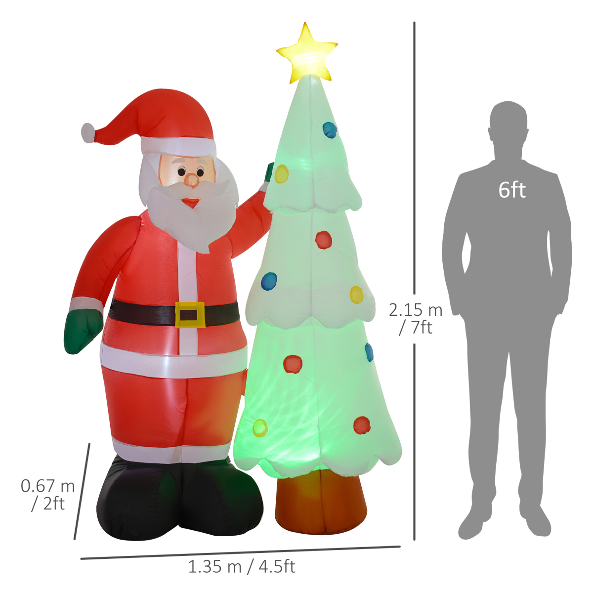 Outsunny 7ft Christmas Inflatable Santa Claus & Tree with Rotating Magic Ball Light – Indoor & Outdoor, Red