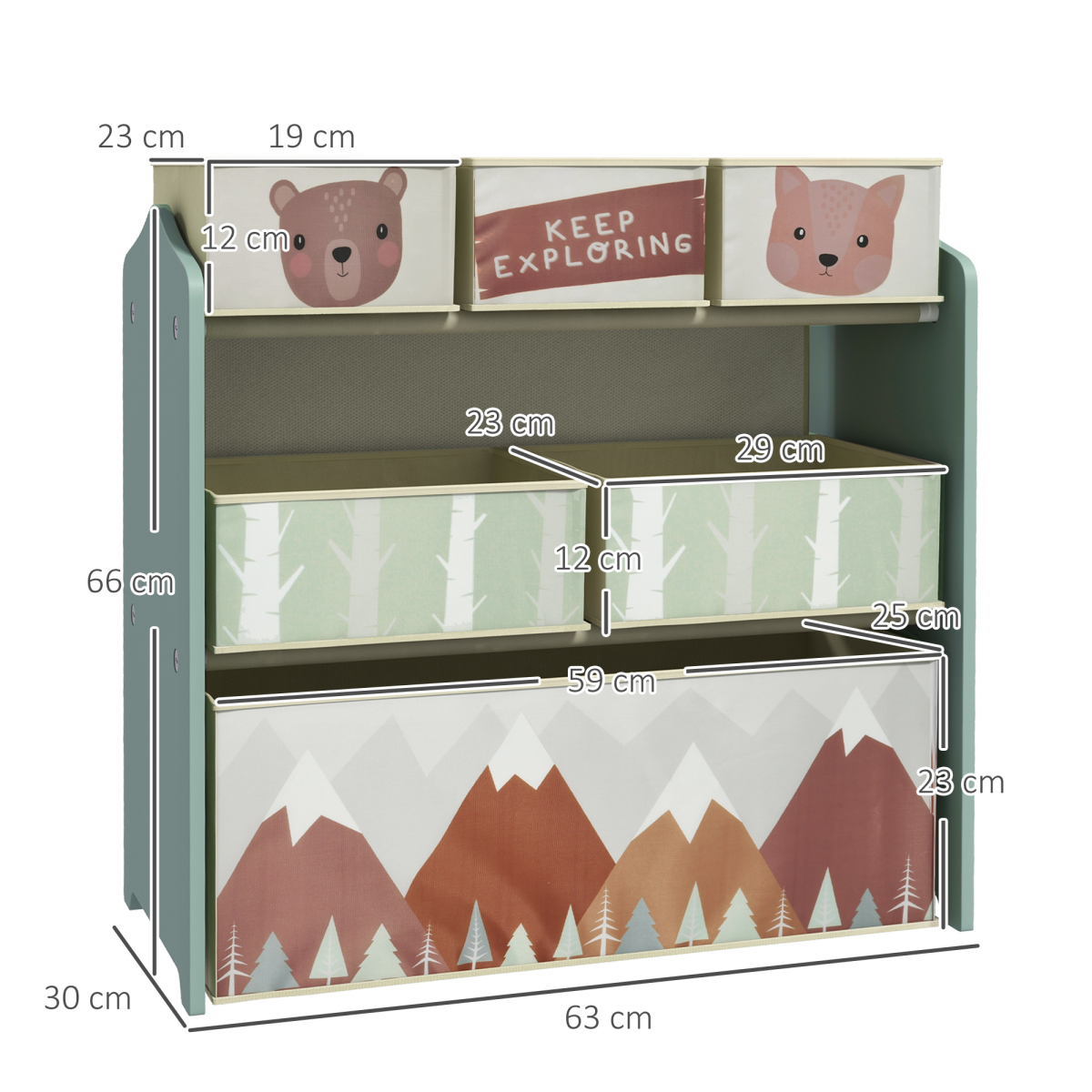 ZONEKIZ Kids Storage Unit with 6 Boxes – Toy Organiser for Ages 3–8, Green