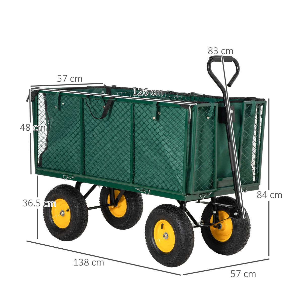 Outsunny Large 4-Wheel Garden Cart with 342L Removable Fabric Bag – 350kg Capacity Trolley, Green