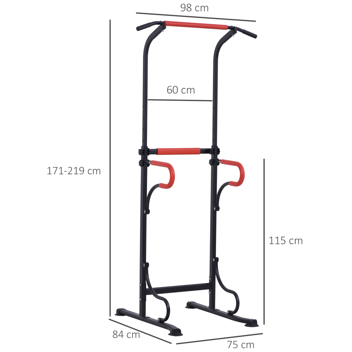 HOMCOM Power Tower with Adjustable Height, Pull Up Bar & Dip Station – Free Standing Steel Workout Station