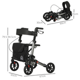 HOMCOM 4-Wheel Rollator Walker with Seat, Backrest & Storage Bag – Foldable Aluminium Mobility Aid, Silver