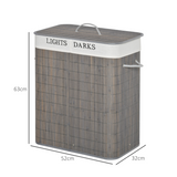 HOMCOM 100L Laundry Basket with Flip Lid, 2 Sections & Removable Lining – Grey
