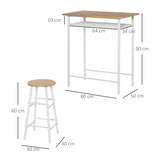 HOMCOM 3-Piece Bar Height Dining Set with Table and Two Stools – Compact Breakfast Nook Furniture, White & Oak