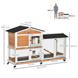 PawHut Wooden Rabbit Hutch & Guinea Pig Cage with Wheels, Run, Slide-Out Tray & Ramp – Two-Floor Outdoor House