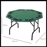 HOMCOM 8 Player Folding Poker Table with Chip Trays & Cup Holder – Green Felt Top Card Games Table, Steel Legs