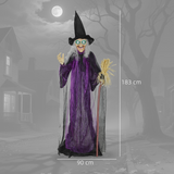 Outsunny Voice Activated Halloween Animatronic Standing Witch – 183 cm Life-Size Decoration, Purple