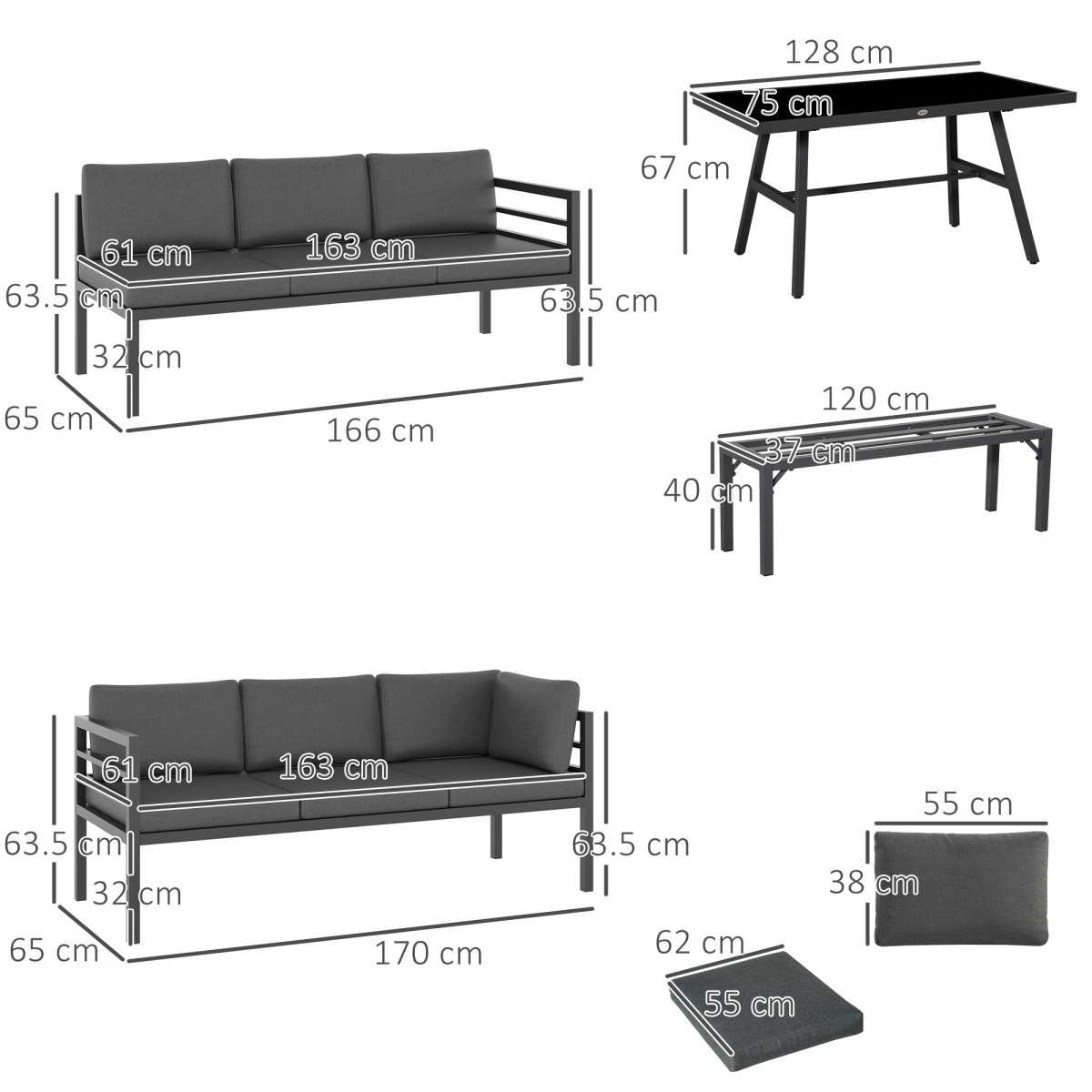 Close-up of the glass dining table top on the Outsunny garden sofa set