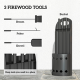 Outsunny 4 Piece Fireplace Companion Set with Broom, Shovel, Poker & Bucket – Powder-Coated Metal, Black