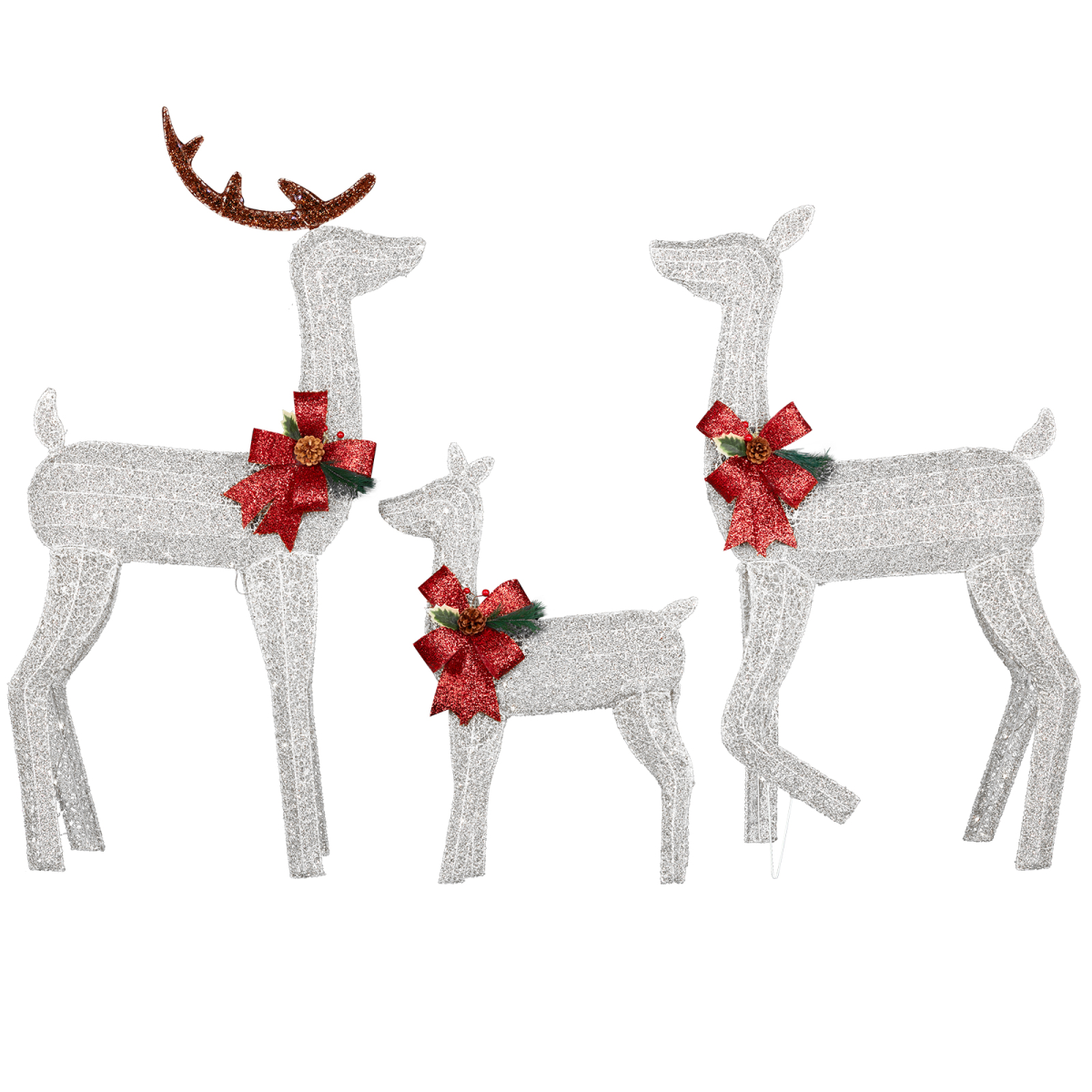 Lighted Christmas Reindeer Family – 3 Piece Outdoor Set with 200 White Lights & Ground Stakes