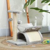 Pawhut Small Cat Tree with Rotatable Pole, Tunnel, Scratching Bridge and Dangling Balls – Plush Indoor Play Centre