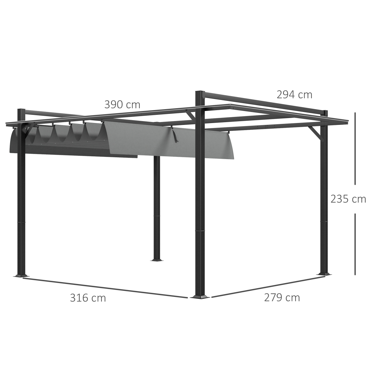 Outsunny 3x4m Aluminium Pergola with Retractable Polyester Canopy – Rust-Resistant Garden Shelter, Dark Grey