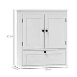 HOMCOM Wall Mounted Bathroom Cabinet with Adjustable Shelf and 3 Compartments – Space-Saving, White