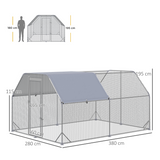 PawHut Walk-In Chicken Run with Roof Cover, Galvanised Steel Coop for 10-12 Chickens – 3.8m Hen House