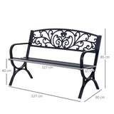 Outsunny Steel Garden Bench, 2-Seater Outdoor Seating with Decorative Backrest – Patio & Garden Furniture, Black