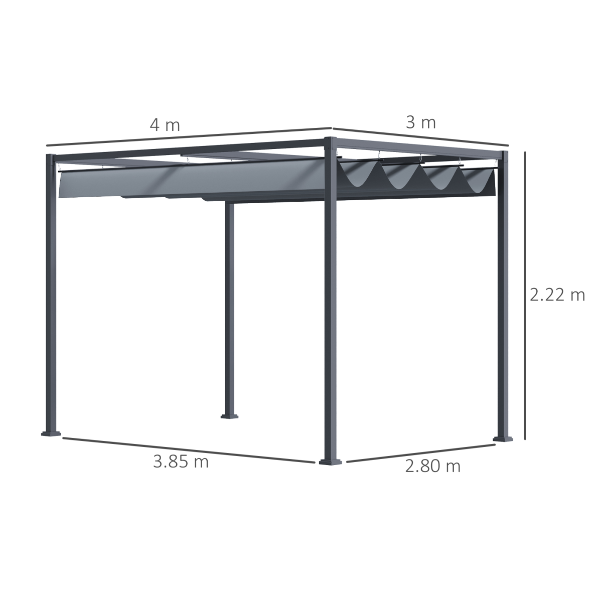 Outsunny 4 x 3m Metal Pergola with Retractable UV-Resistant Canopy – Patio Sun Shelter Gazebo, Grey