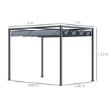 Outsunny 4 x 3m Metal Pergola with Retractable UV-Resistant Canopy – Patio Sun Shelter Gazebo, Grey