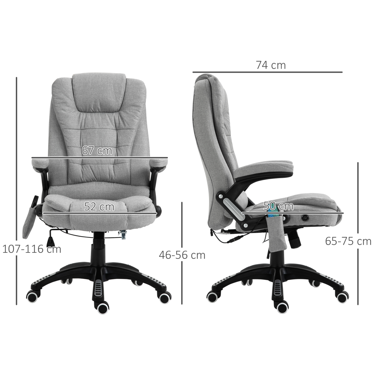 Executive Reclining Office Chair with Heated Massage, Padded Headrest – Height Adjustable Swivel Chair, Grey