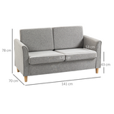 HOMCOM Linen 2 Seater Loveseat Sofa with Padded Armrests – Compact Sofa for Flats & Small Rooms, Light Grey