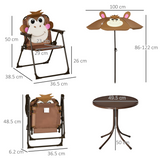 Outsunny Kids Foldable Four-Piece Garden Set with Table, Two Chairs and Monkey Umbrella – Ages 3-6