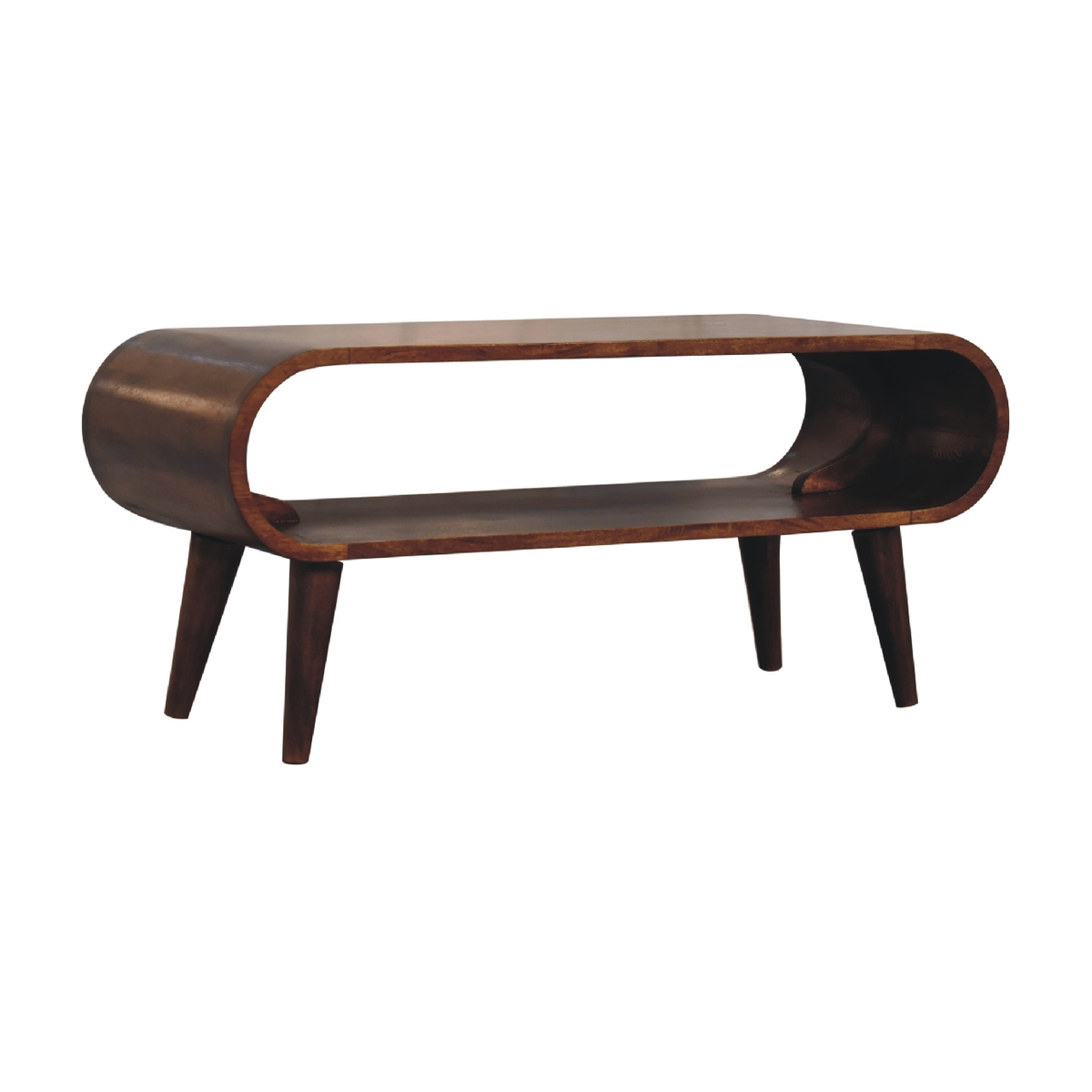 Artisan Furniture Solid Wood Amaya Nordic Style Coffee Table with Open Slot – Rounded Edges, Dark Brown