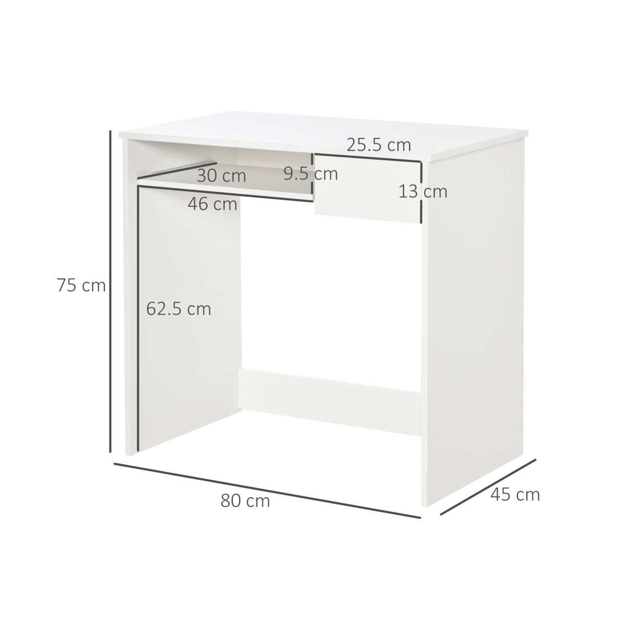 HOMCOM Compact Computer Table with Keyboard Tray and Drawer – Space-Saving Home Office Desk, White