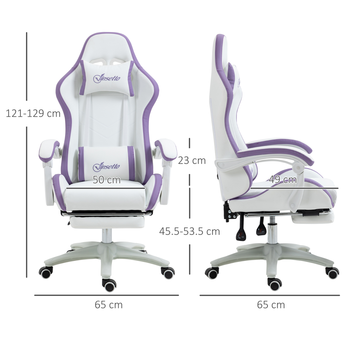 Vinsetto Racing Gaming Chair with Recline & Footrest – Headrest and Lumbar Cushions, White & Purple