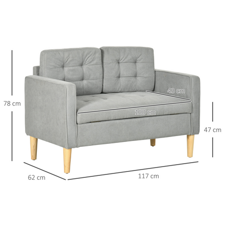 Modern Grey Loveseat Sofa under-seat storage compartment open