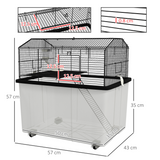 PawHut Two-Tier Hamster Cage with Deep Base, Ramp & Food Dish – Gerbil & Syrian Hamster Home on Wheels, Black