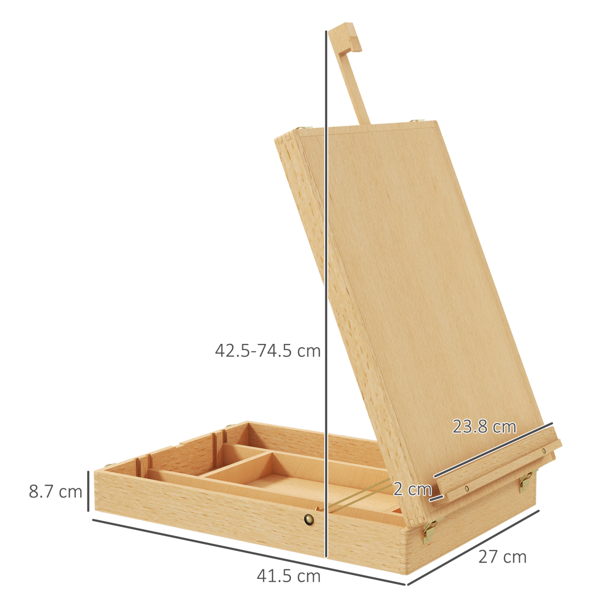 Vinsetto Wooden Table Easel Box with Adjustable Angle, Holds Canvas up to 61cm – Foldable Sketch Board