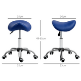 HOMCOM PU Leather Saddle Stool with Moulded Padded Seat – Height Adjustable Salon Chair, Dark Blue