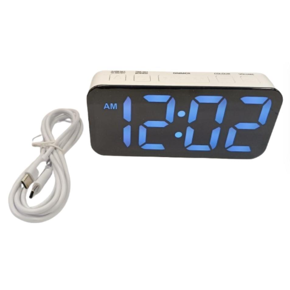 Acctim Jaxon Jumbo Digital Alarm Clock with Large Colourful Display & USB-C Cable – White