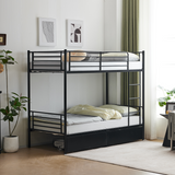 Metal Single Bunk Bed with 2 Storage Drawers, Integrated Ladder & Guard Rail – Black