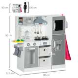AIYAPLAY Toy Kitchen Playset with Lights, Sounds, Apron & Chef Hat – Kids Role Play Kitchen, White