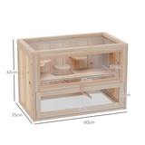 PawHut Wooden Hamster Cage with 2 Levels, Openable Mesh Roof & Ramp – Small Animal Hutch, 60 x 35 x 42cm
