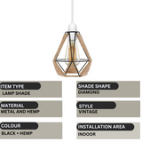 LEDSone Vintage Hemp Rope and Metal Cage Lampshade with Reducer Ring, 18 x 19cm