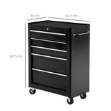 5-Drawer Lockable Steel Tool Storage Cabinet with Wheels – Garage & Workshop Organiser, Black