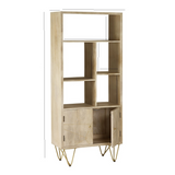 Large 2 Door Bookcase with Light Gold Metal Inlay – Solid Wood Storage & Display Cabinet