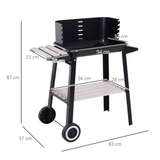 Outsunny Charcoal BBQ Grill with Side Shelf, Wind Shield & Wheels – Enamel Coated, 87 x 45 x 83cm, Black