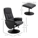 Reclining 360° Swivel Armchair & Ottoman Set in Black PU Leather – Relaxation Chair with Footstool