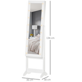 HOMCOM LED Mirrored Jewellery Cabinet with Full-Length Mirror, 36 x 30 x 136 cm – Storage, White