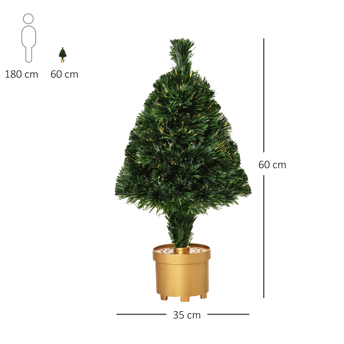HOMCOM 2ft Pre-Lit Artificial Tabletop Christmas Tree with Fibre Optic & LED Lights – Multi-Colour, Green