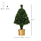 HOMCOM 2ft Pre-Lit Artificial Tabletop Christmas Tree with Fibre Optic & LED Lights – Multi-Colour, Green