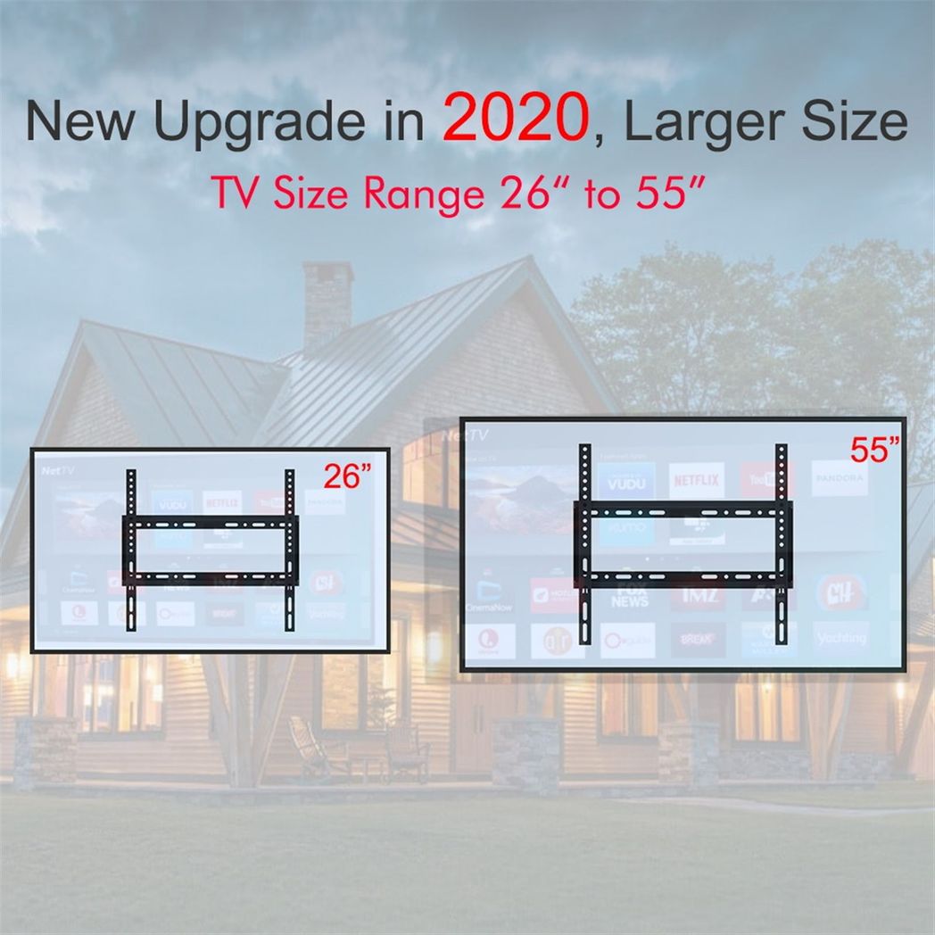 LEADZM TMW4040 TV Wall Mount Bracket for 26-55 Inch TVs with Spirit Level – 50kg Capacity, Black