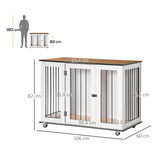 PawHut Dog Crate Furniture End Table with Lockable Door and Roller Castors – For Large Dogs, White
