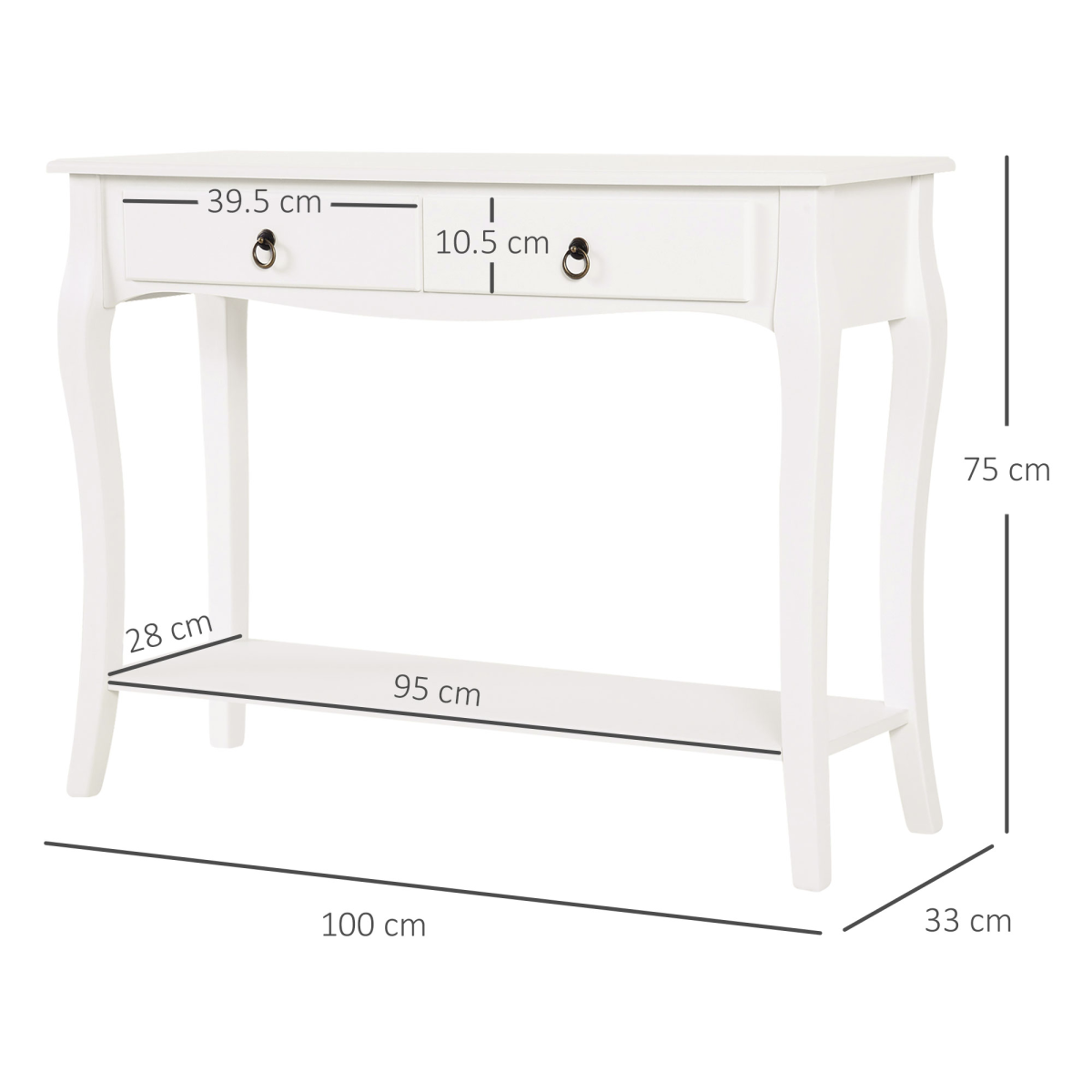 HOMCOM Console Table with 2 Drawers & Lower Shelf, Curved Design – Hallway Furniture, Ivory White